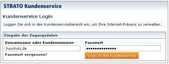 Login-Dialog von Strato