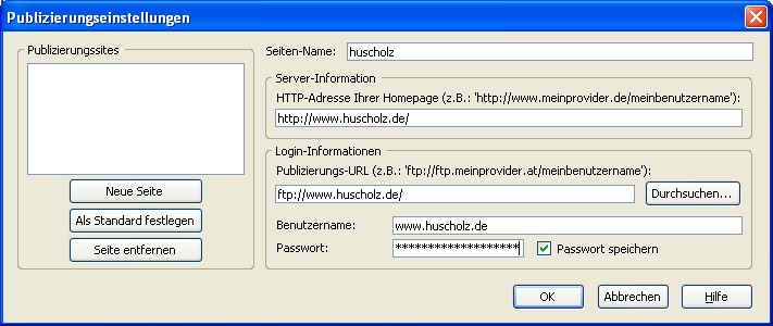 Dialog 'Publizierungseinstellungen