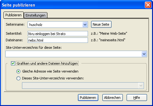 Dialog Publizieren Register Publizieren